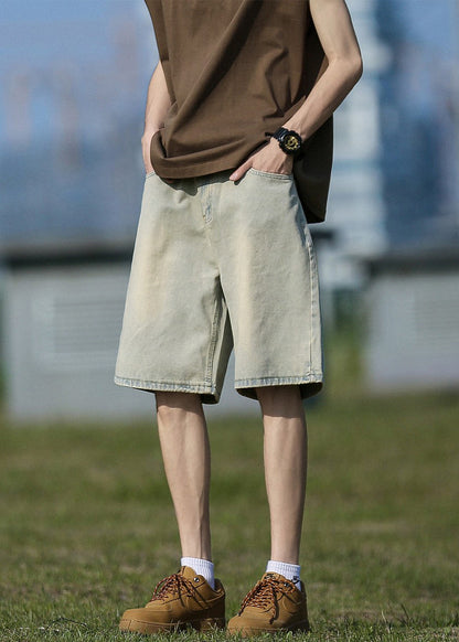 Classy Mud Yellow Pockets High Waist Denim Shorts Summer Yl012
