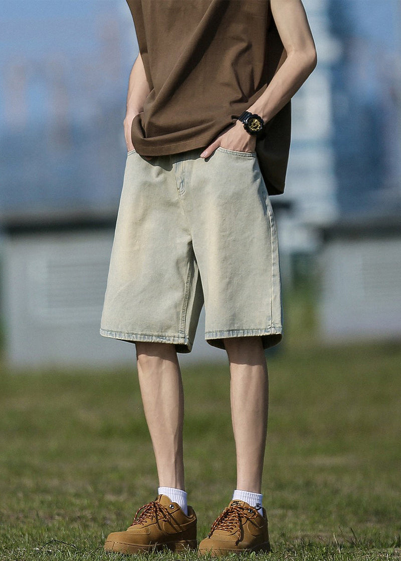 Classy Mud Yellow Pockets High Waist Denim Shorts Summer Yl012