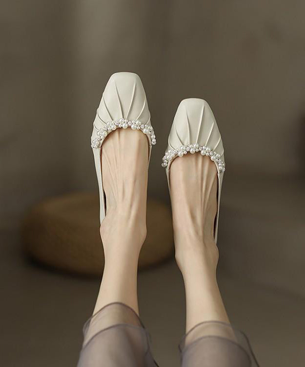 Classy Mulberry Flat Shoes Cowhide Leather Soft Splicing Nail Bead Ri027