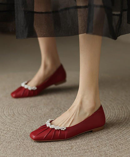 Classy Mulberry Flat Shoes Cowhide Leather Soft Splicing Nail Bead Ri027