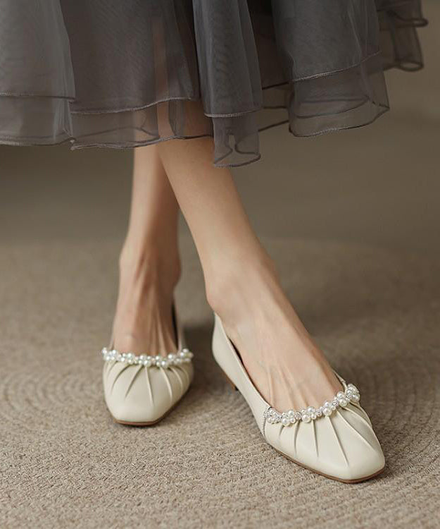 Classy Mulberry Flat Shoes Cowhide Leather Soft Splicing Nail Bead Ri027