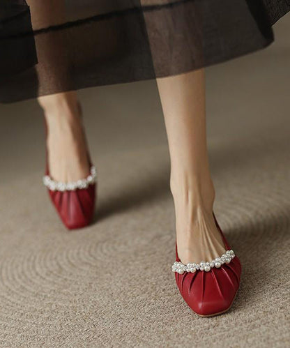 Classy Mulberry Flat Shoes Cowhide Leather Soft Splicing Nail Bead Ri027