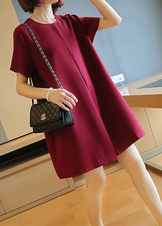 Classy Mulberry O-neck Wrinkled Cotton Mini Dress Summer Ly1460