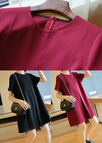 Classy Mulberry O-neck Wrinkled Cotton Mini Dress Summer Ly1460