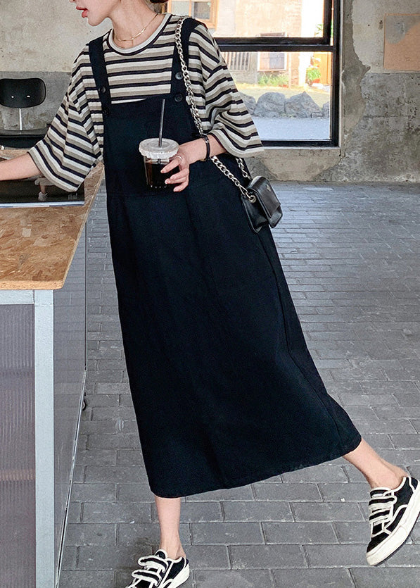 Classy O-neck Striped Patchwork T Shirt and Long Dress Two Piece Set Summer Tq1014