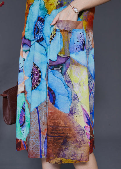 Classy Orange V Neck Print Chiffon Maxi Dresses Summer Sd1075