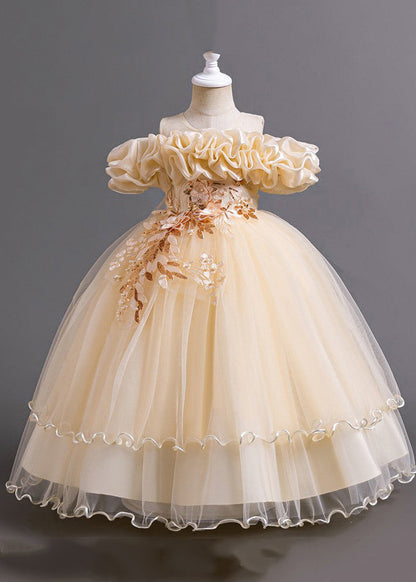 Classy Pink Embroideried Bow Tunic Tulle Long Dress Short Sleeve Yg018