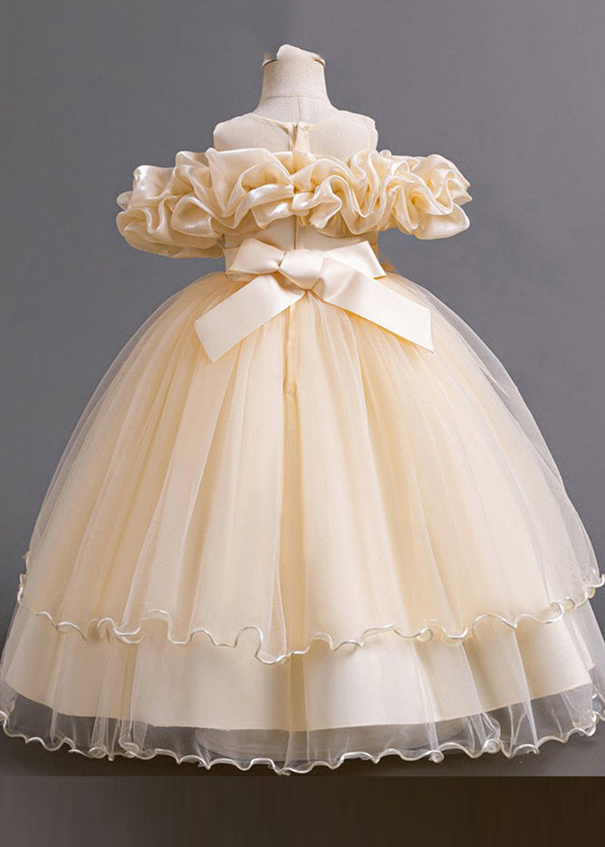 Classy Pink Embroideried Bow Tunic Tulle Long Dress Short Sleeve Yg018