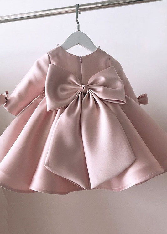 Classy Pink O-neck Patchwork Kids Long Dress Spring Ys011