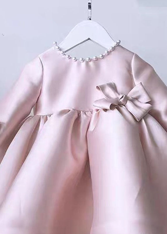Classy Pink O-neck Patchwork Kids Long Dress Spring Ys011