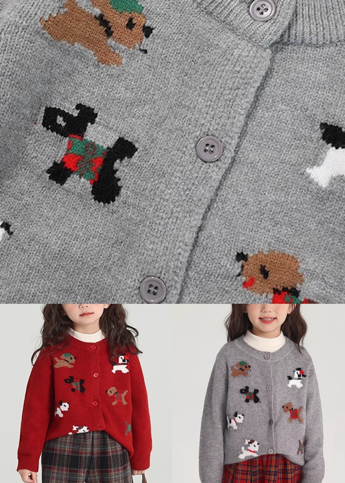 Classy Red Animal Print Cotton Knit Kids Cardigan Spring Tp045