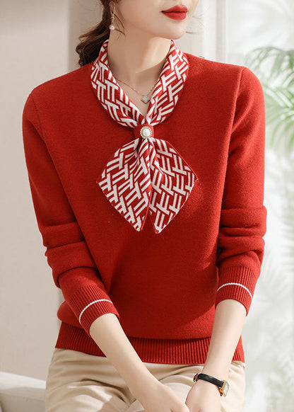 Classy Red Bow Thick Warm Fleece Knit Sweaters Spring Tq008