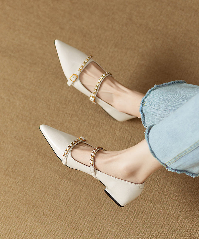 Classy Splicing Flat Shoes Black Cowhide Leather Pointed Toe Ri021
