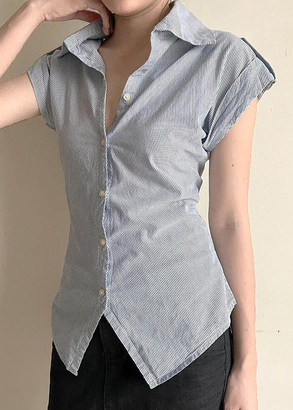 Classy Blouses Peter Striped Summer Button Collar Pan Cotton