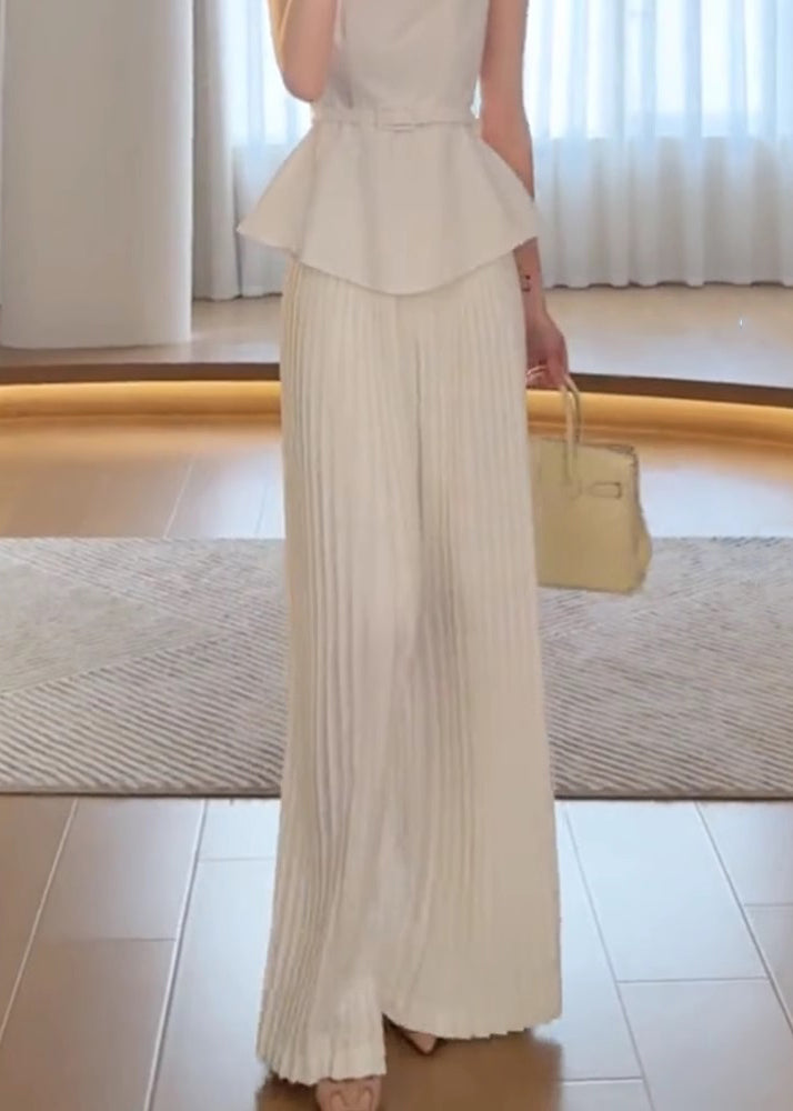 Classy White High Waist Wide Leg Pants Spring To024