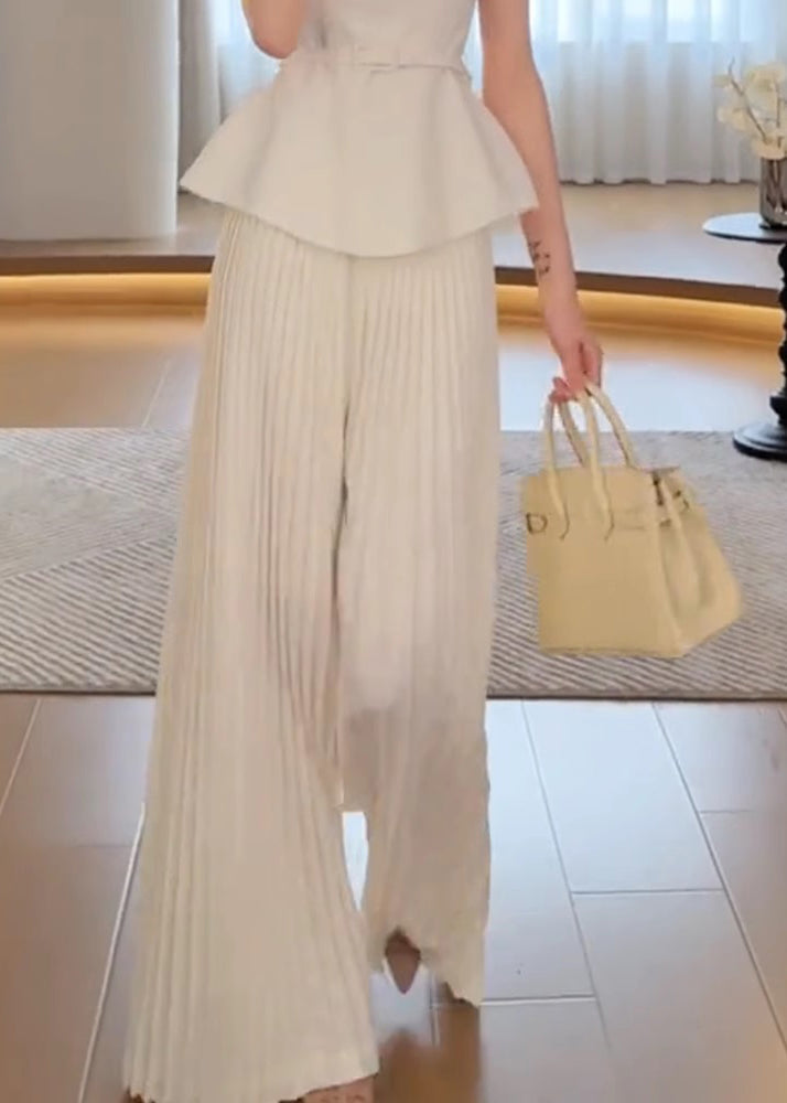 Classy White High Waist Wide Leg Pants Spring To024