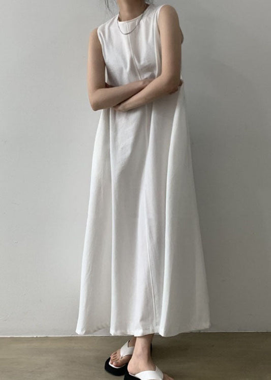 Classy White O Neck Patchwork Cotton Maxi Dresses Sleeveless Ly1367