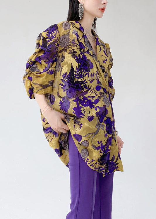 Classy Yellow Peter Pan Collar Button Print Cotton Coat Summer Qa1004