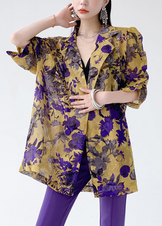 Classy Yellow Peter Pan Collar Button Print Cotton Coat Summer Qa1004