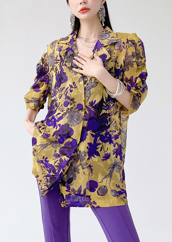 Classy Yellow Peter Pan Collar Button Print Cotton Coat Summer Qa1004