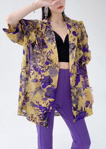 Classy Yellow Peter Pan Collar Button Print Cotton Coat Summer Qa1004