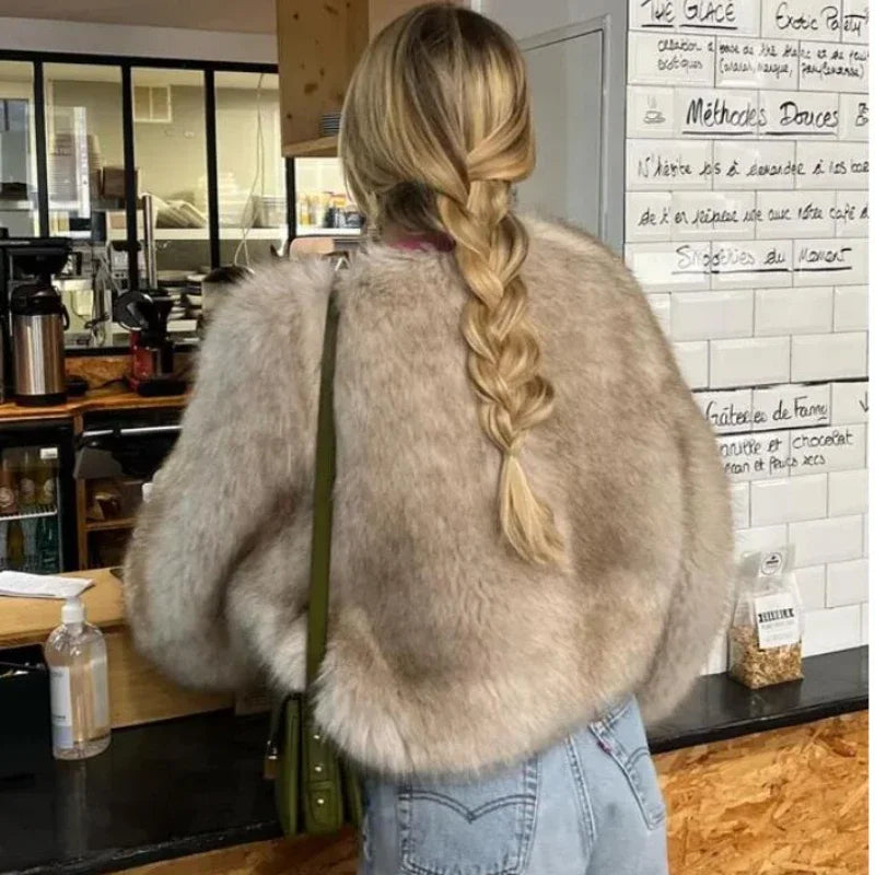 Fur Warm Furry Long Sleeve Loose V-neck Autumn Coat