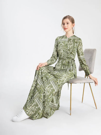 Summer Printed Acetate Satin Fabric Long Dress Maxi Dress