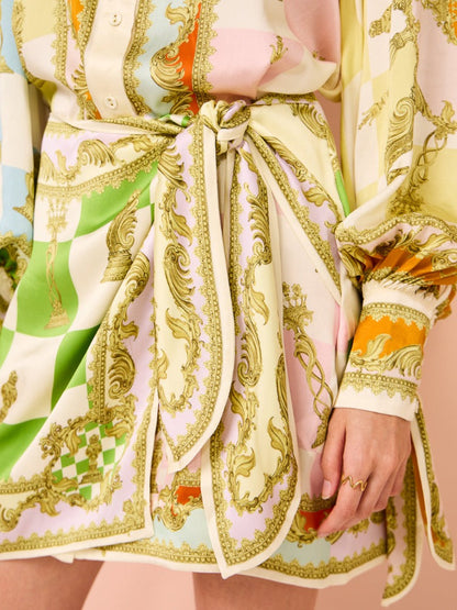 Lantern Sleeve Printed Mini Dress