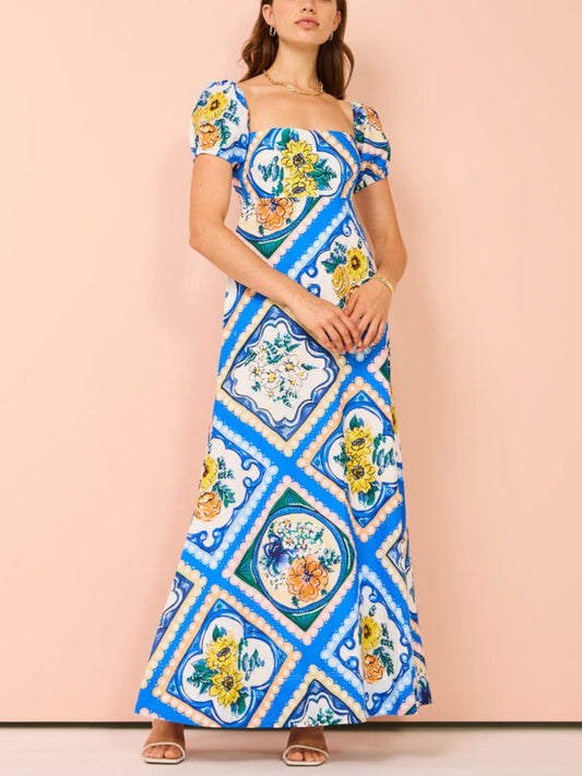 Puff Sleeve Maxi Dress in Azure