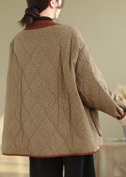 Coffee Button Pockets Warm Fleece Winter Coats V Neck Qg037