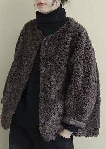 Coffee Loose Pockets Button Fall Long Sleeve Coat Qs035