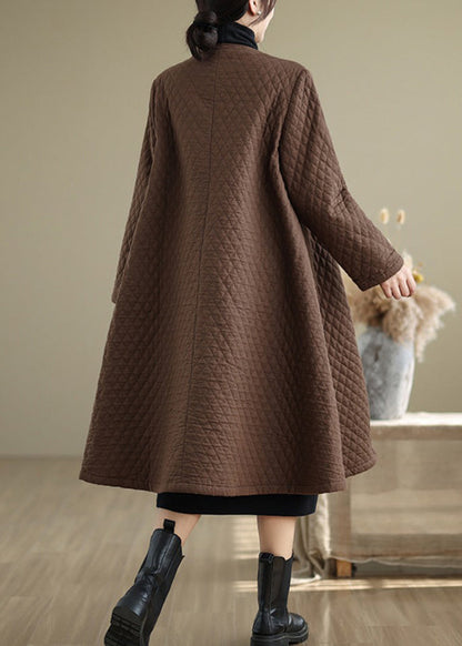 Coffee Pockets Fine Cotton Filled Retro Coats V Neck Winter Ru019