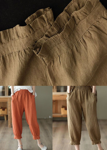 Coffee Pockets Patchwork Linen Crop Pants Cinched Summer Ly0159