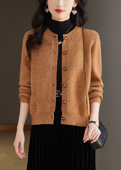 Coffee Cozy Knit Fall Cardigans O Neck Qs002