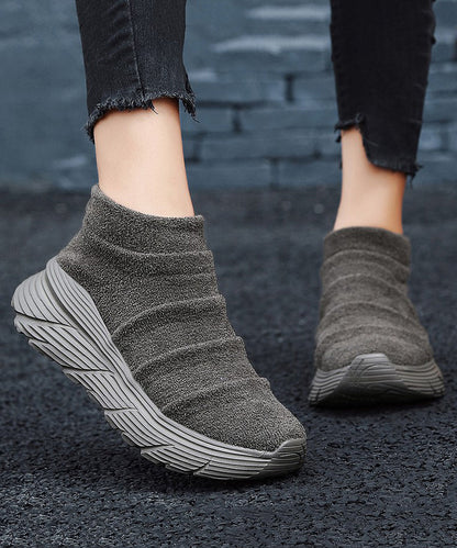 Coffee Splicing Platform Breathable Soft Flat Shoes Te005
