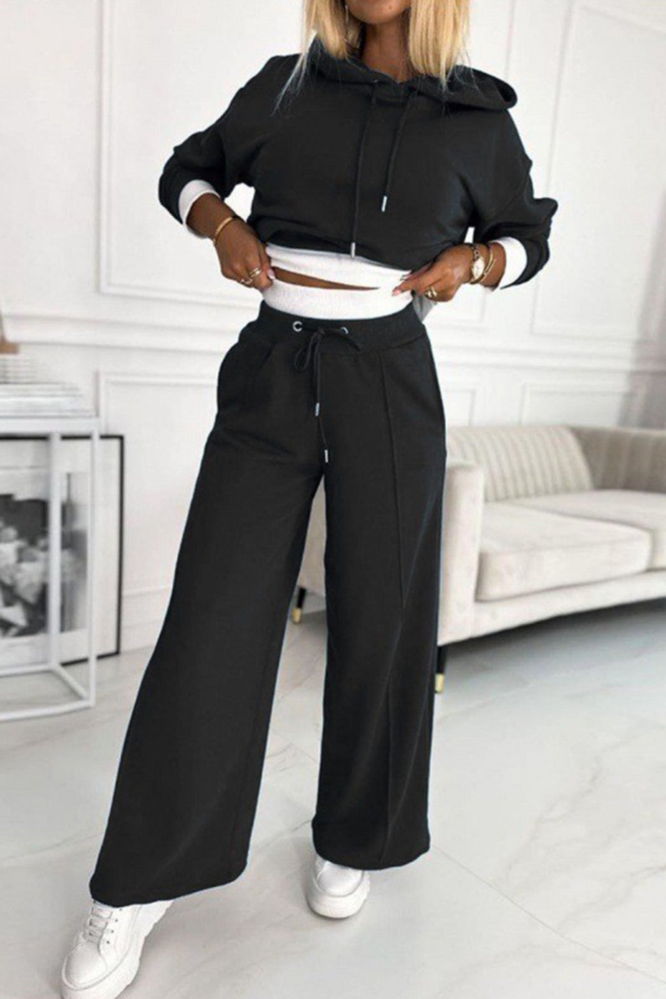 Color Splicing Hoodie Long Pants Set