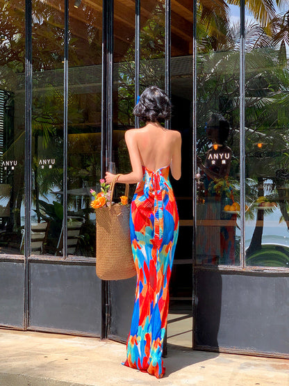 Colorful Strapless Ruched Maxi Dress Summer Statement Piece