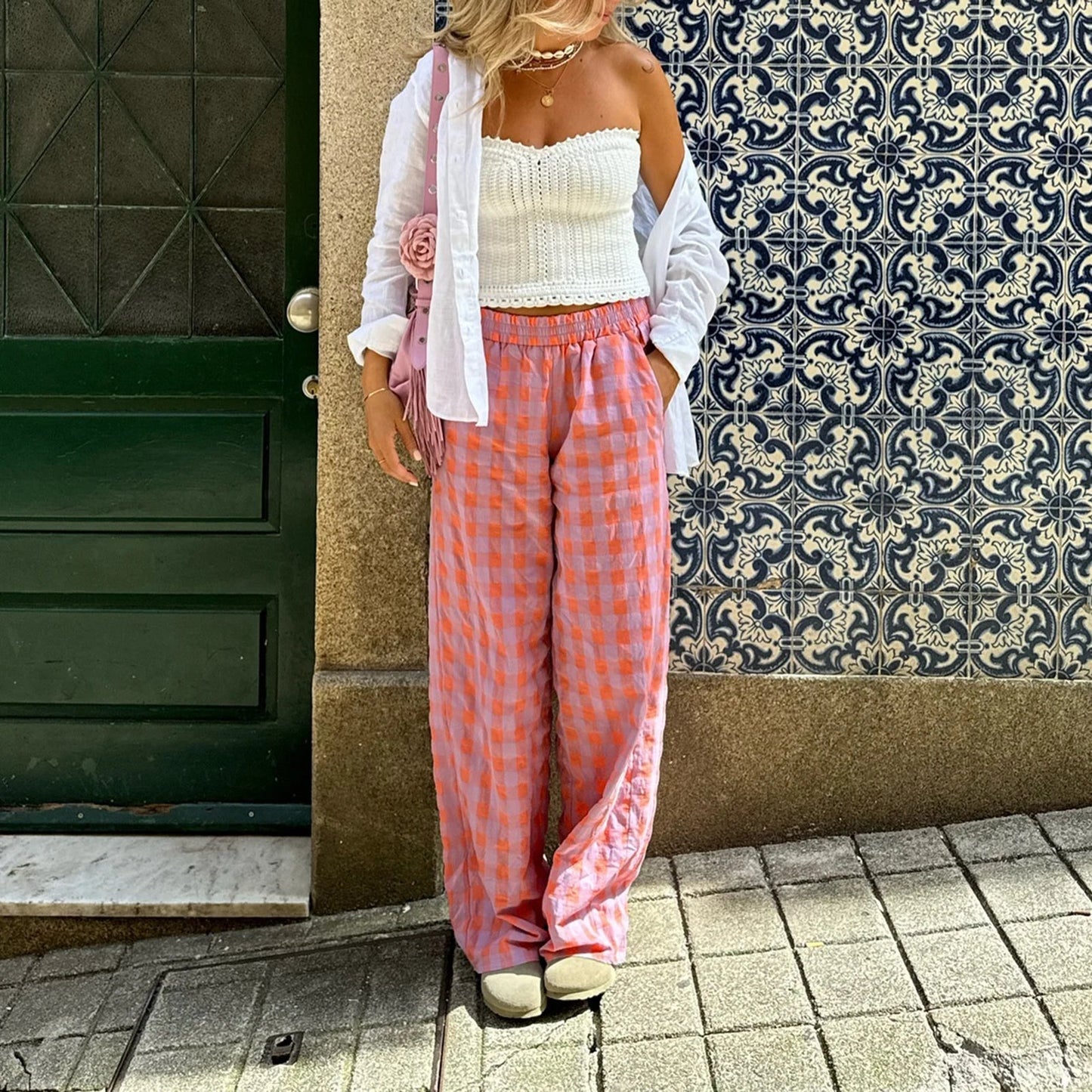 Plaid High Waist Loose Aesthetic Pant