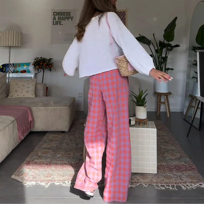 Plaid High Waist Loose Aesthetic Pant