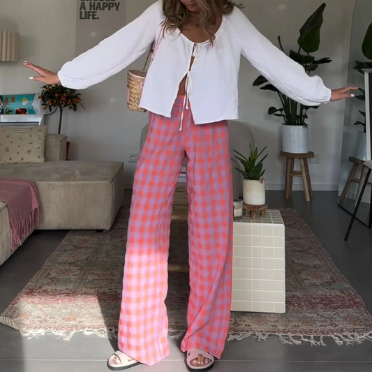Plaid High Waist Loose Aesthetic Pant