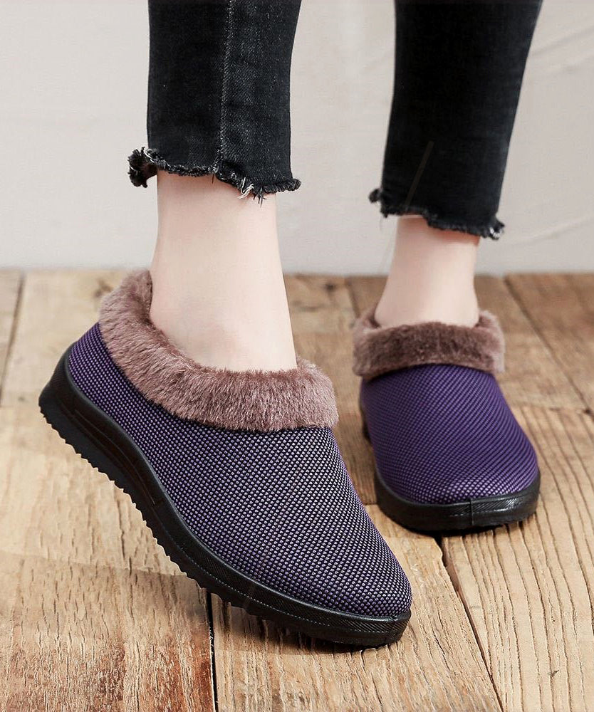 Comfortable Flat Feet Shoes Red Cotton Fabric Fuzzy Wool Lined Tq054