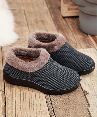 Comfortable Flat Feet Shoes Red Cotton Fabric Fuzzy Wool Lined Tq054