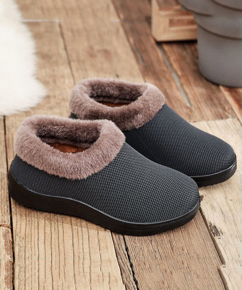 Comfortable Flat Feet Shoes Red Cotton Fabric Fuzzy Wool Lined Tq054