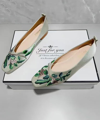 Embroidered Shoes Green Feet Comfortable Flat Light Splicing