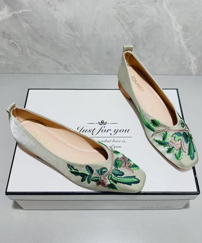 Embroidered Shoes Green Feet Comfortable Flat Light Splicing