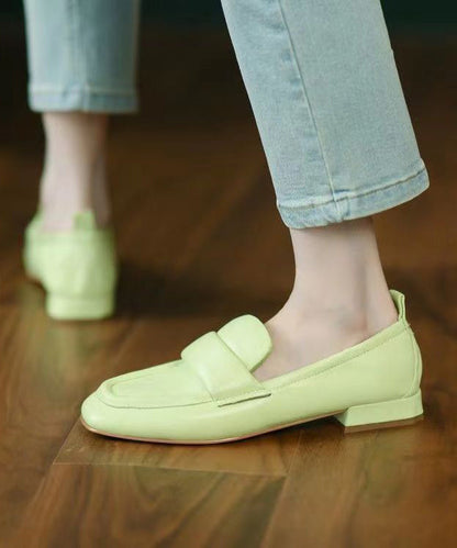 Comfortable Light Green Sheepskin Splicing Flats Shoes Jj028