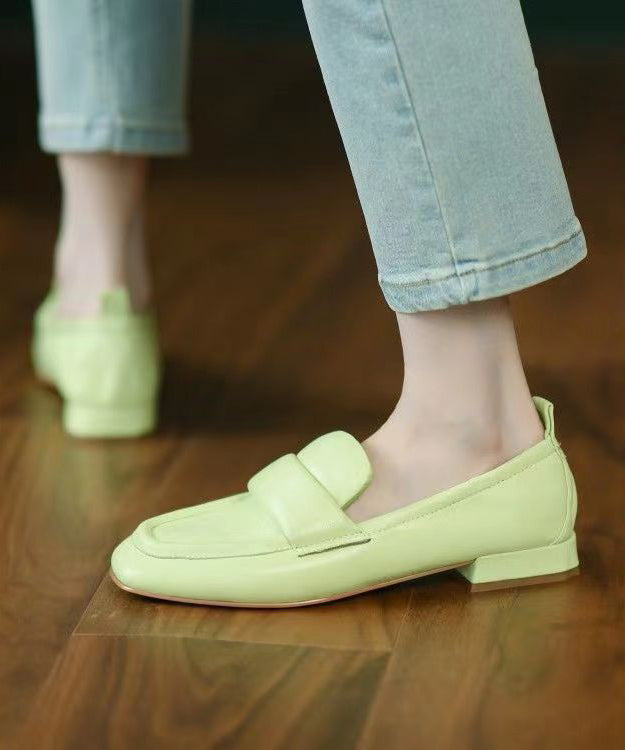 Comfortable Light Green Sheepskin Splicing Flats Shoes Jj028