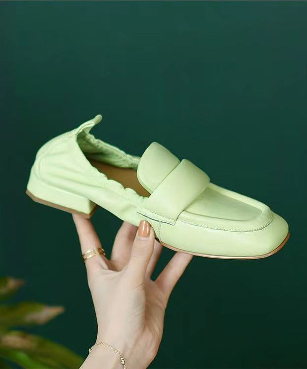Comfortable Light Green Sheepskin Splicing Flats Shoes Jj028