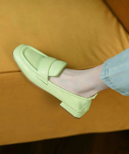 Comfortable Light Green Sheepskin Splicing Flats Shoes Jj028