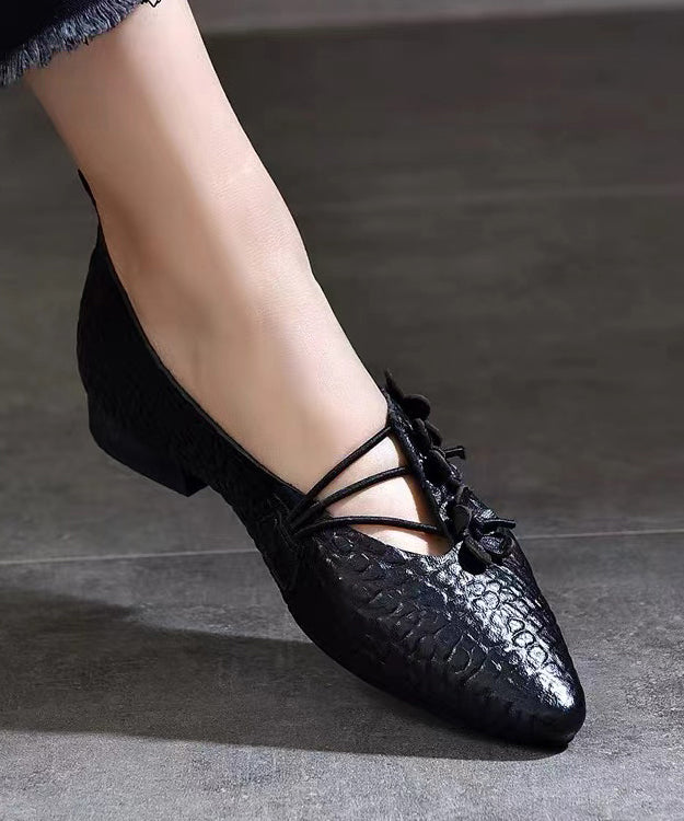 Comfortable Pointed Toe Flats Shoes Black Sheepskin Cz1038